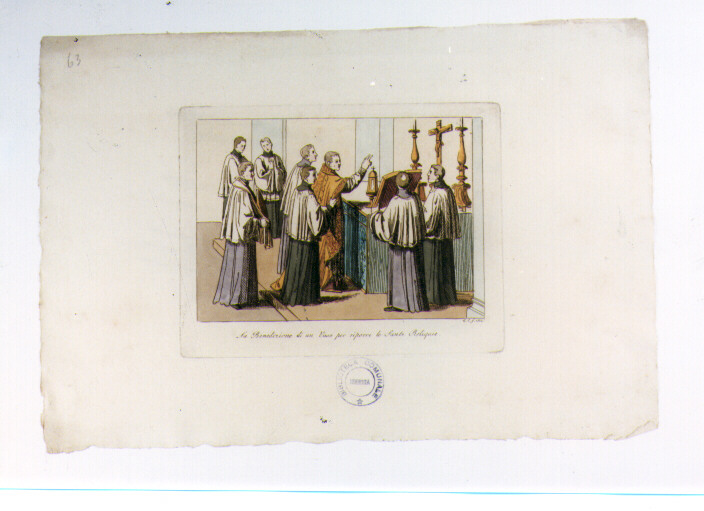 BENEDIZIONE DI UN RELIQUIARIO (stampa colorata a mano) di Capparoni Giuseppe (sec. XIX)