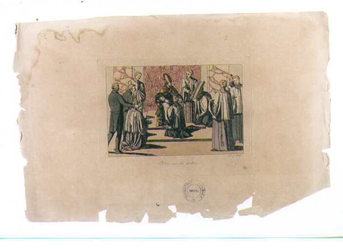 IL VESCOVO CHE ASSOLVE (stampa colorata a mano) di Capparoni Giuseppe (sec. XIX)