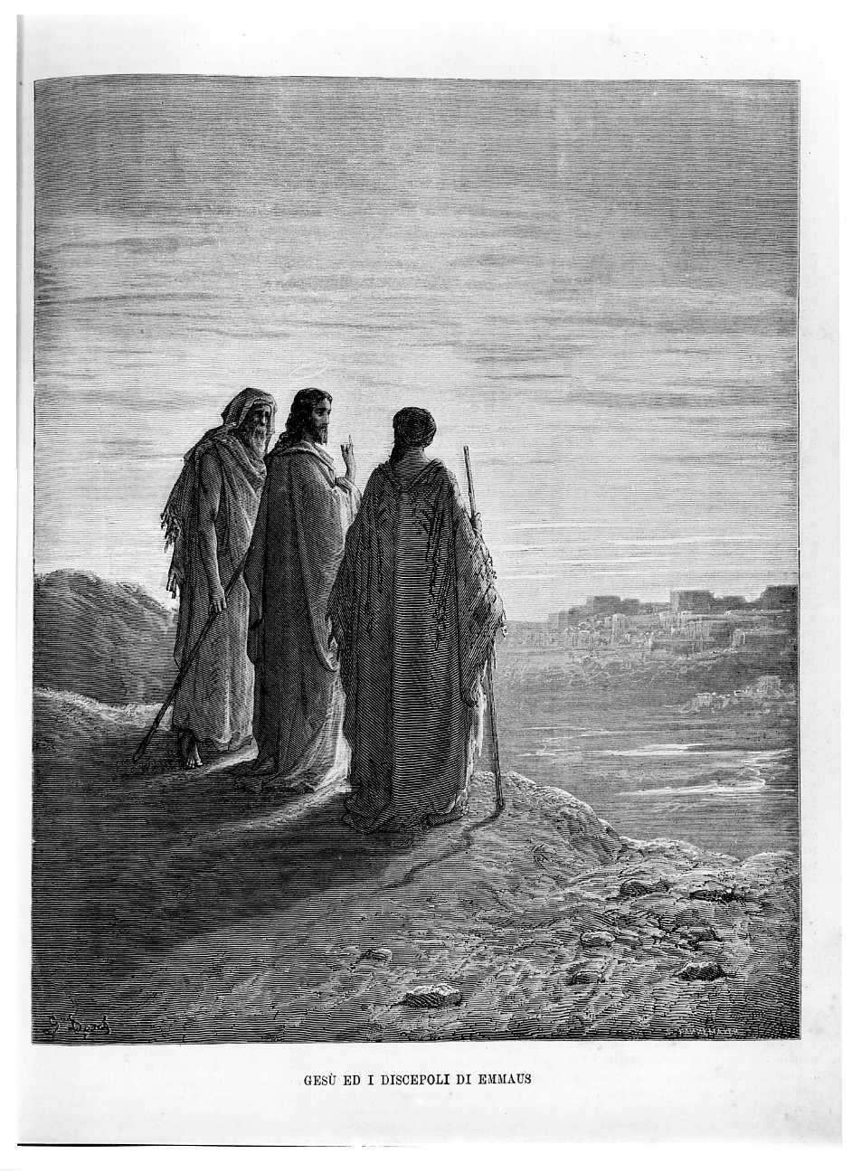 Gesu' ed i discepoli di Emmaus, Cristo ed i Pellegrini di Emmaus (stampa) di Pannemarker S, Doré Gustave (sec. XIX)