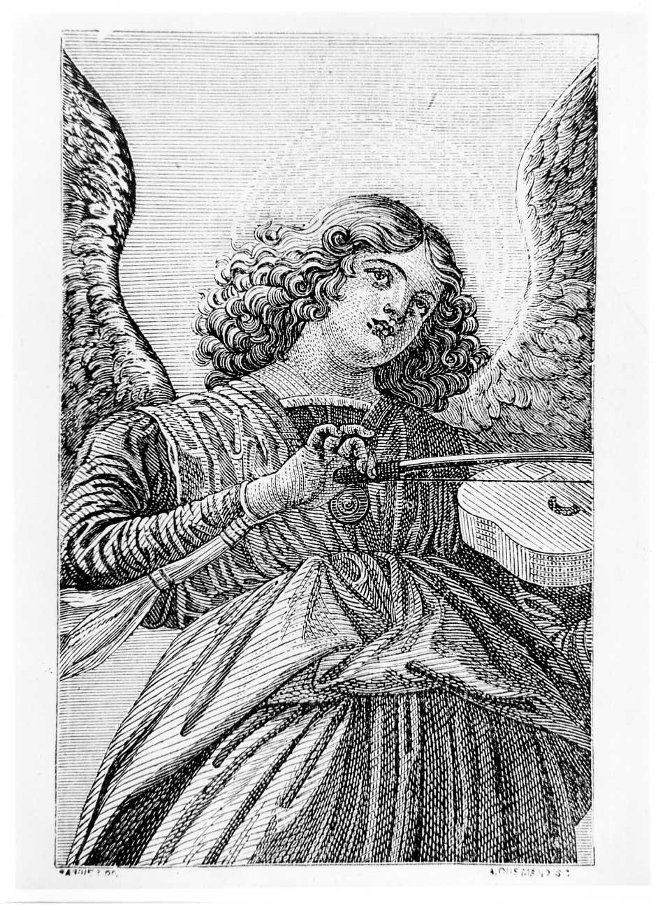 angelo musicante con violino (stampa) di Parvier, Cusmand A, Ambrogi Melozzo degli detto Melozzo da Forlì (sec. XIX)