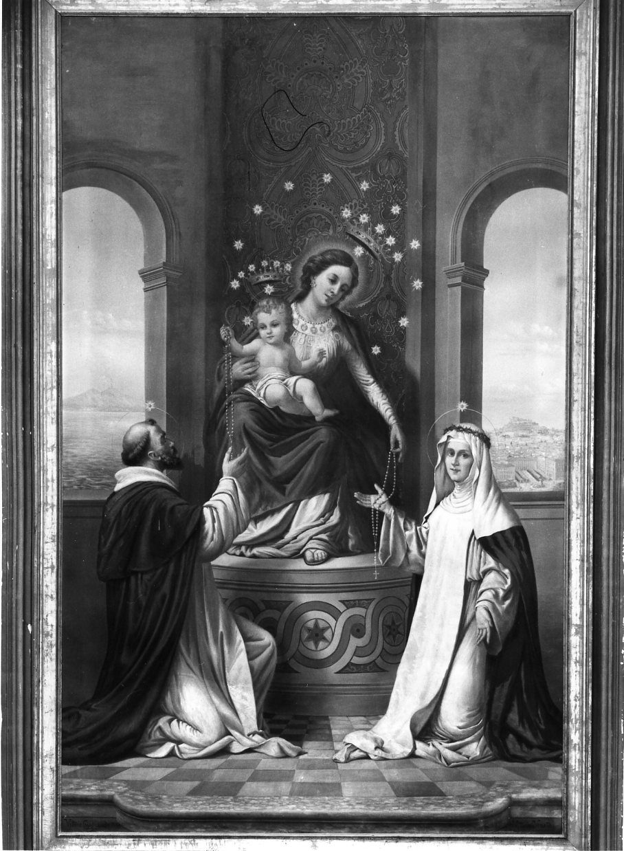Madonna del Rosario, Madonna del Rosario con San Domenico e Santa Caterina da Siena (dipinto) di Casagrande Vittorio (attribuito) (sec. XX)