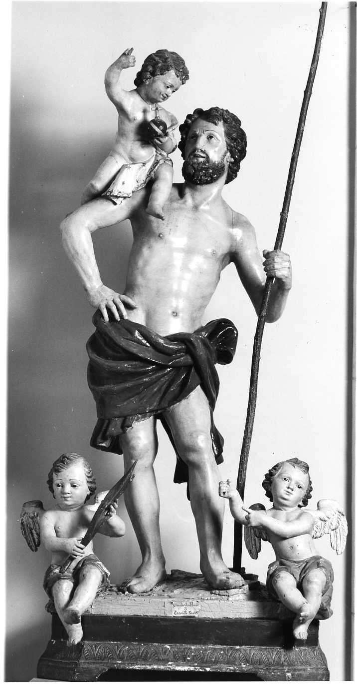 San Cristoforo guada il fiume con Gesù Bambino sulle spalle (statua, opera isolata) di Labbate Emilio (fine sec. XIX)