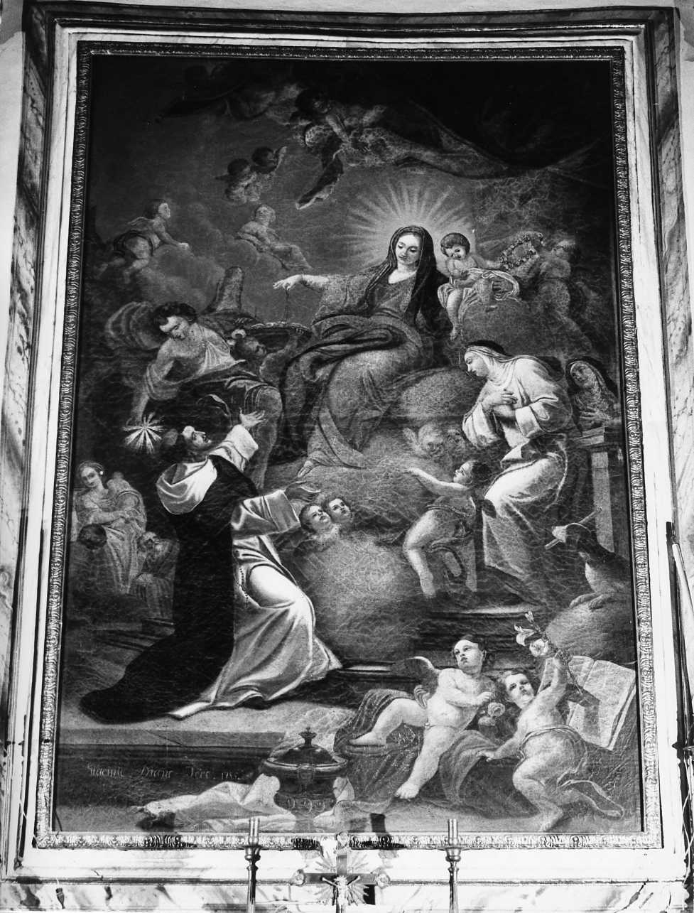 Madonna del Rosario con San Domenico, Santa Caterina e Santa Monaca (dipinto) di Diano Giacinto detto Pozzolano (sec. XVIII)