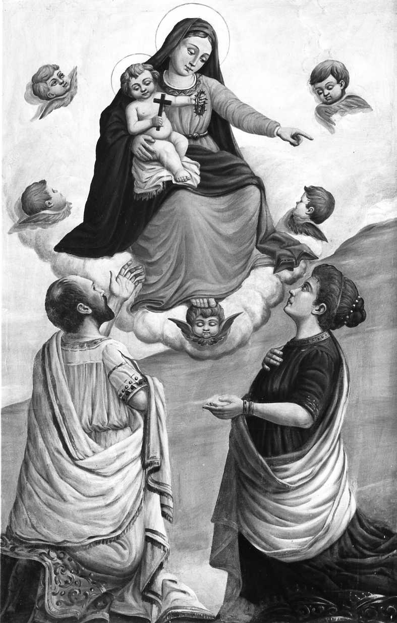Apparizione della Vergine ai coniugi Patrizio (dipinto) di Colecchia Vincenzo (sec. XX)