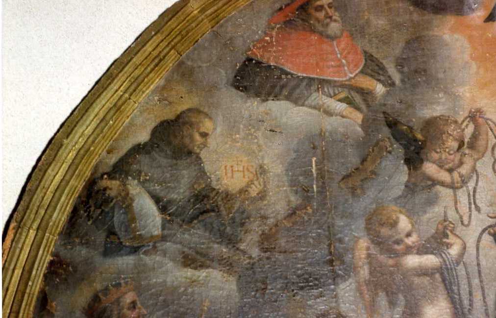 Allegoria francescana, Gloria di San Francesco con Santi, papa Sisto V; potenti della terra e figura allegorica (dipinto) - ambito napoletano, ambito romano (secc. XVI/ XVII)