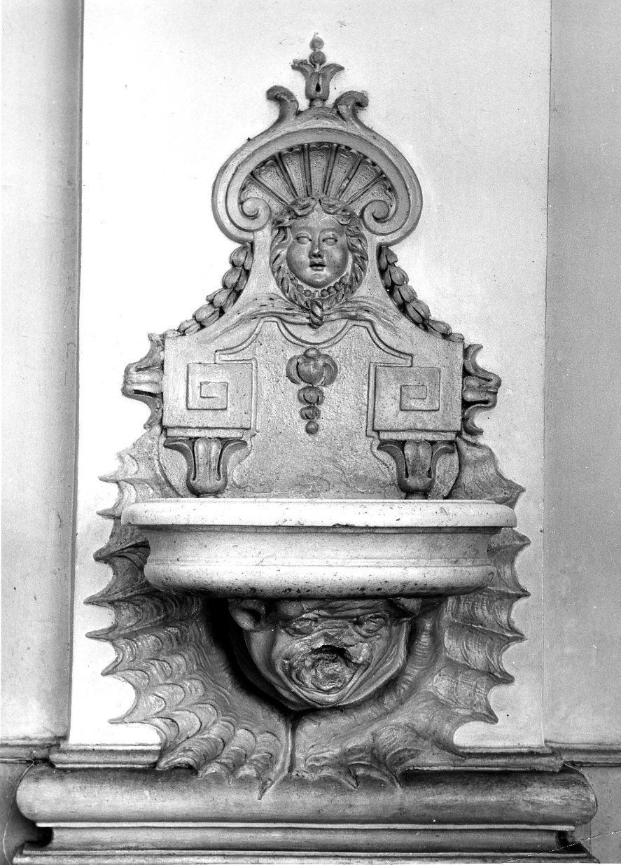 acquasantiera da parete, serie - bottega molisana (sec. XVIII)