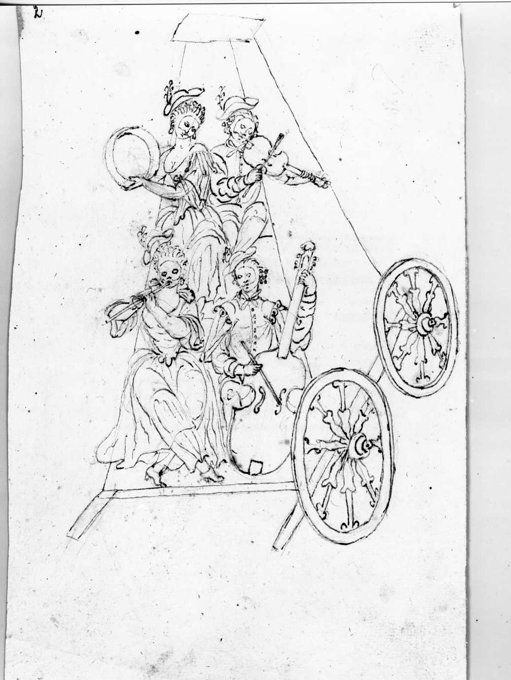 Carro con quattro musici (disegno) di Di Zinno Paolo Saverio (attribuito) (sec. XVIII)
