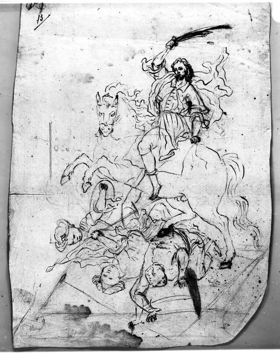 San Giacomo a cavallo e i Mori (disegno) di Di Zinno Paolo Saverio (attribuito) (sec. XVIII)