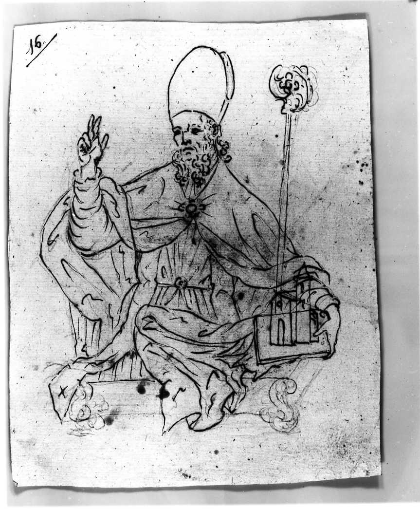 Santo vescovo (disegno) di Di Zinno Paolo Saverio (attribuito) (sec. XVIII)