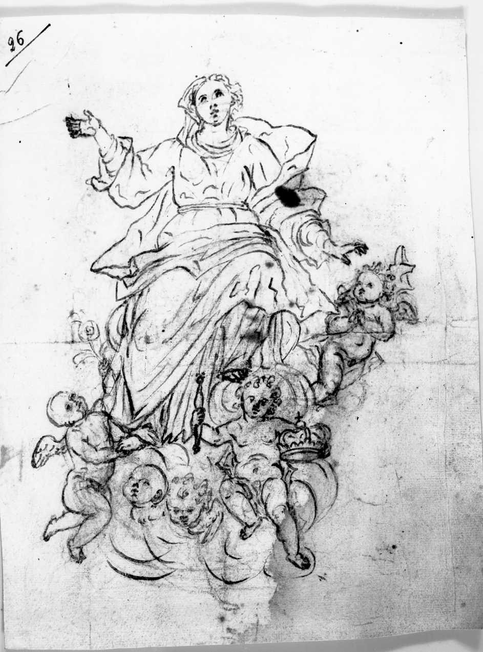 Madonna Assunta con angeli (disegno) di Di Zinno Paolo Saverio (attribuito) (sec. XVIII)