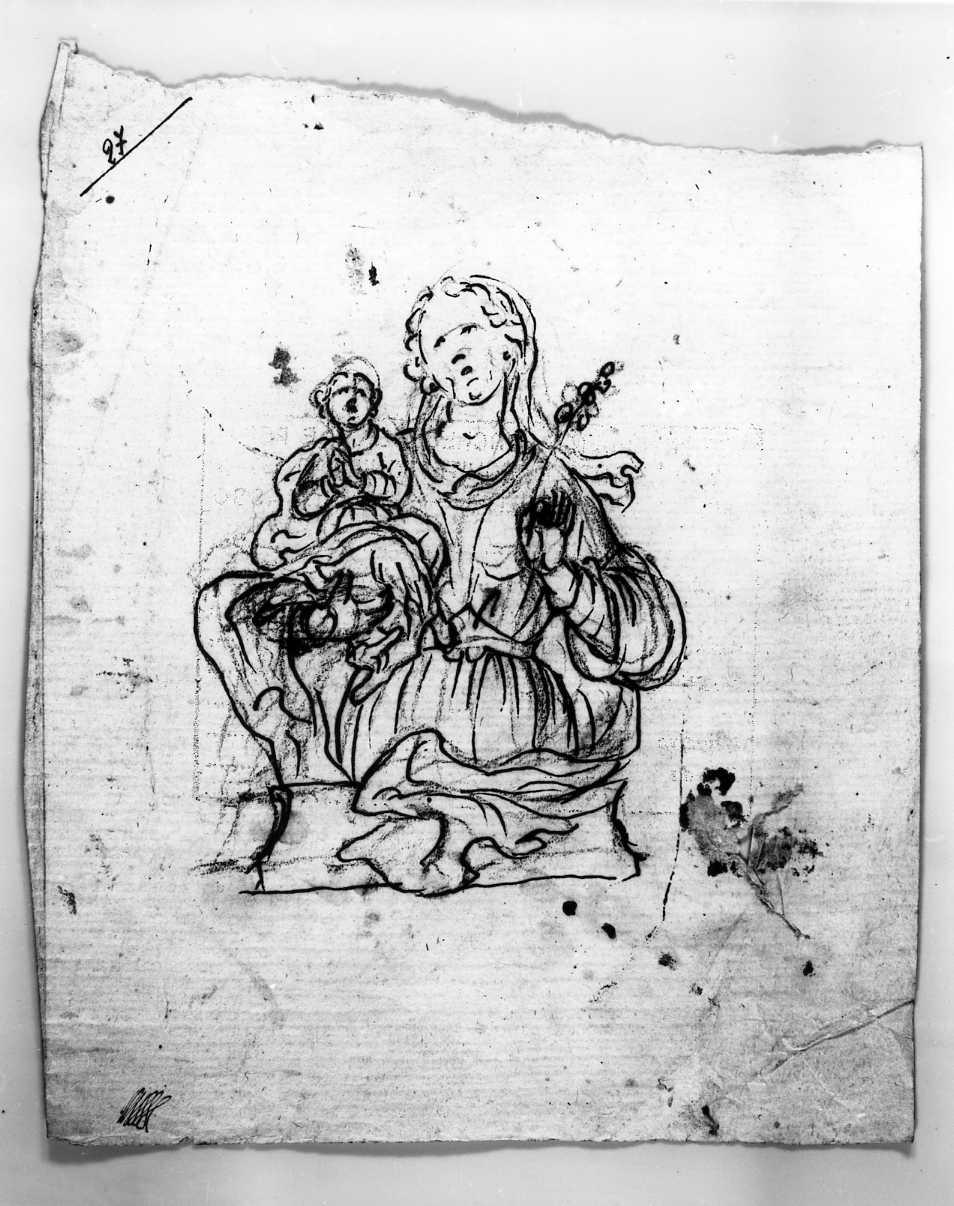 Madonna con Bambino (disegno) di Di Zinno Paolo Saverio (attribuito) (sec. XVIII)