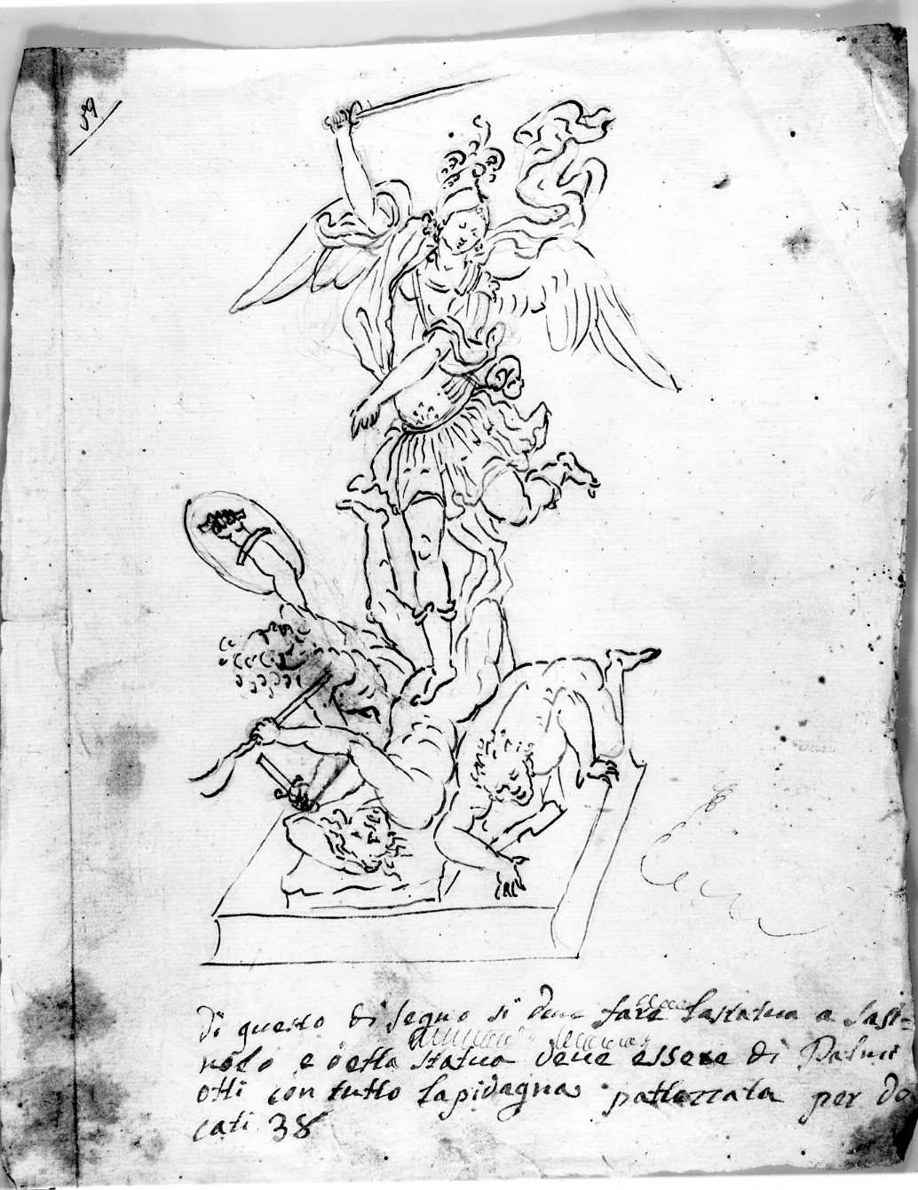 San Michele Arcangelo e i demoni (disegno) di Di Zinno Paolo Saverio (attribuito) (sec. XVIII)