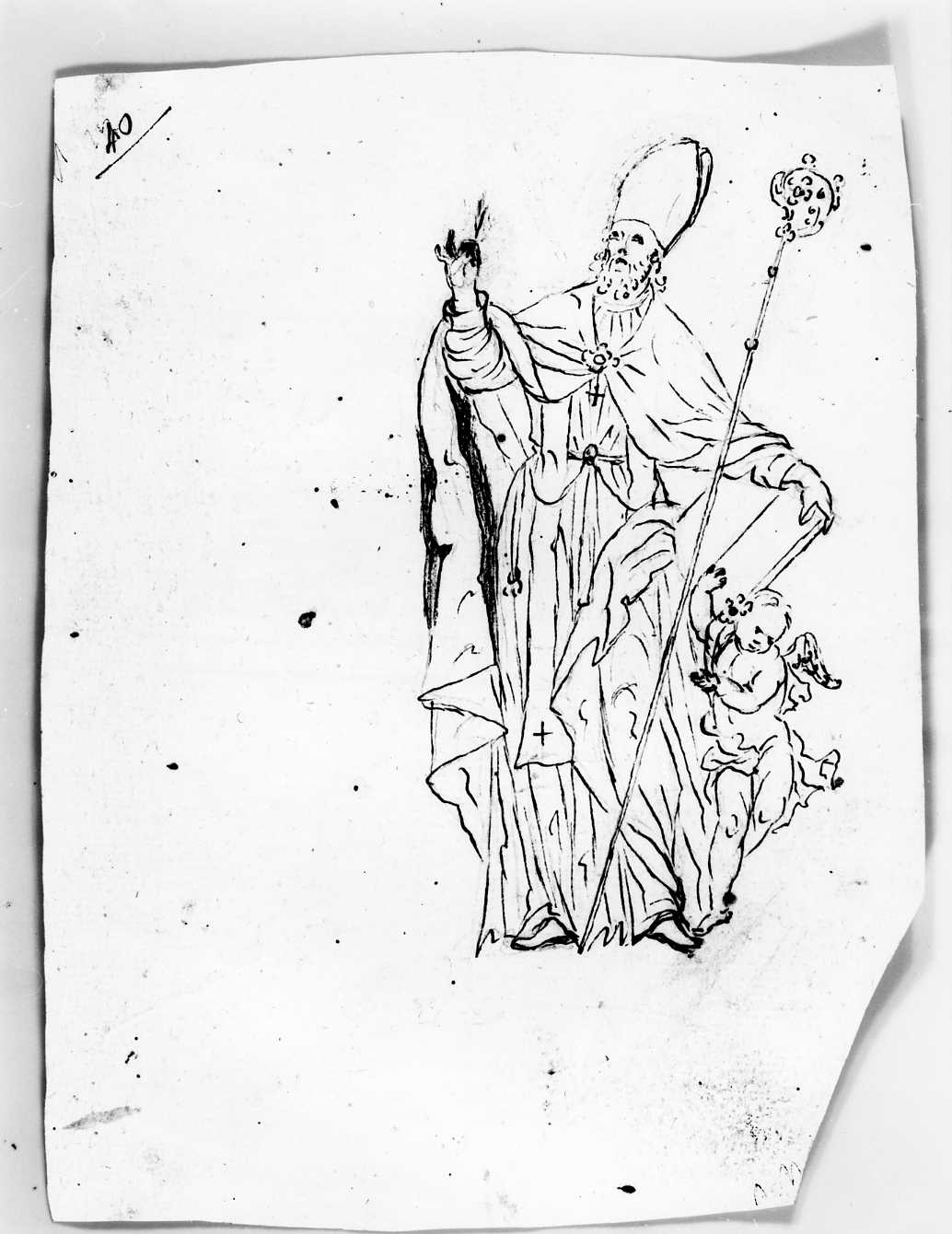 Santo vescovo e un angelo (disegno) di Di Zinno Paolo Saverio (attribuito) (sec. XVIII)