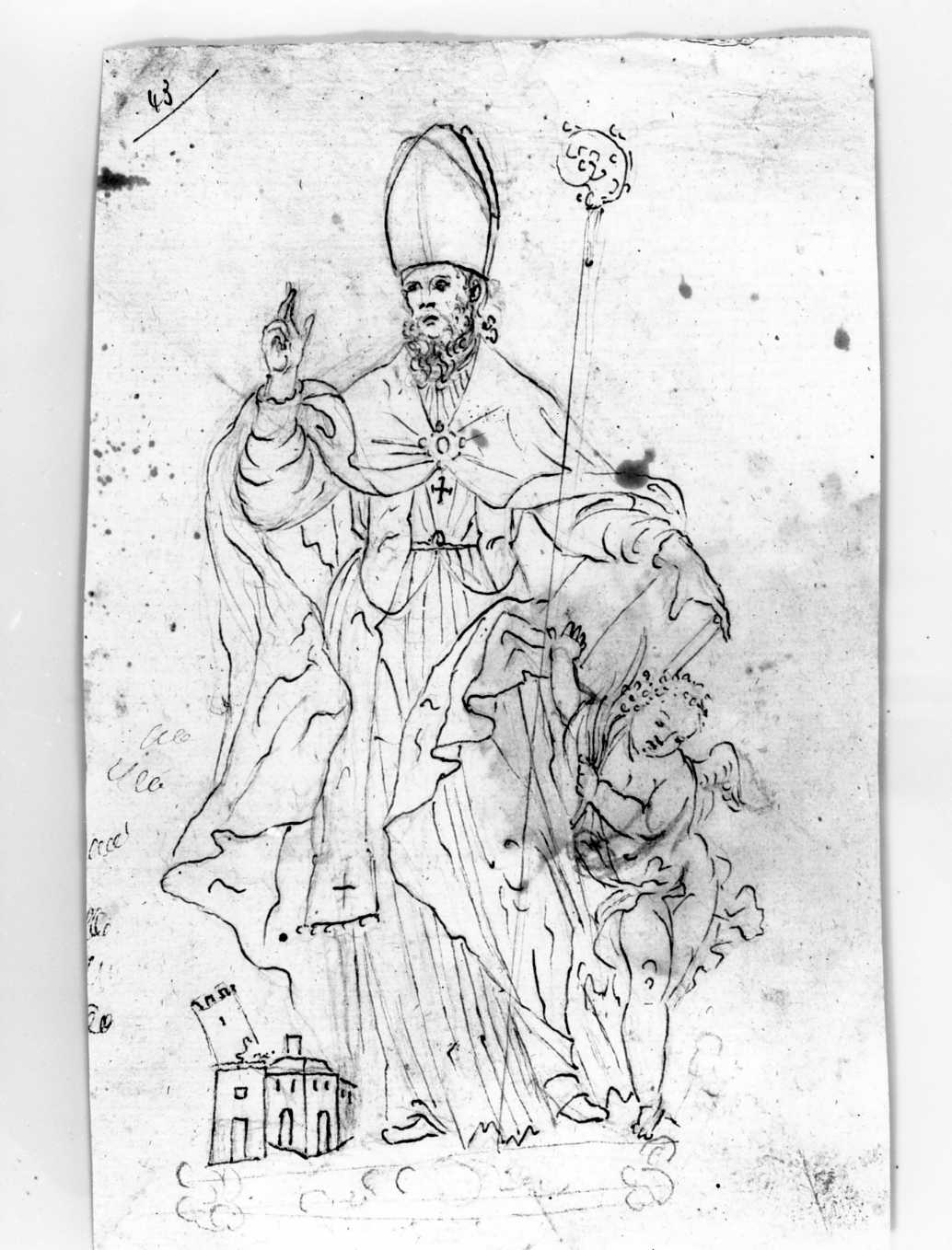 Sant'Emidio e un angelo (disegno) di Di Zinno Paolo Saverio (attribuito) (sec. XVIII)