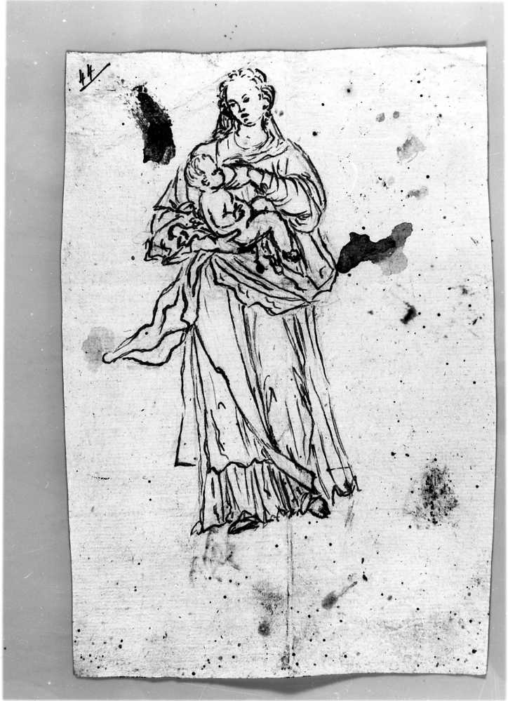 Madonna con personaggi che implorano il suo aiuto (disegno) di Di Zinno Paolo Saverio (attribuito) (sec. XVIII)