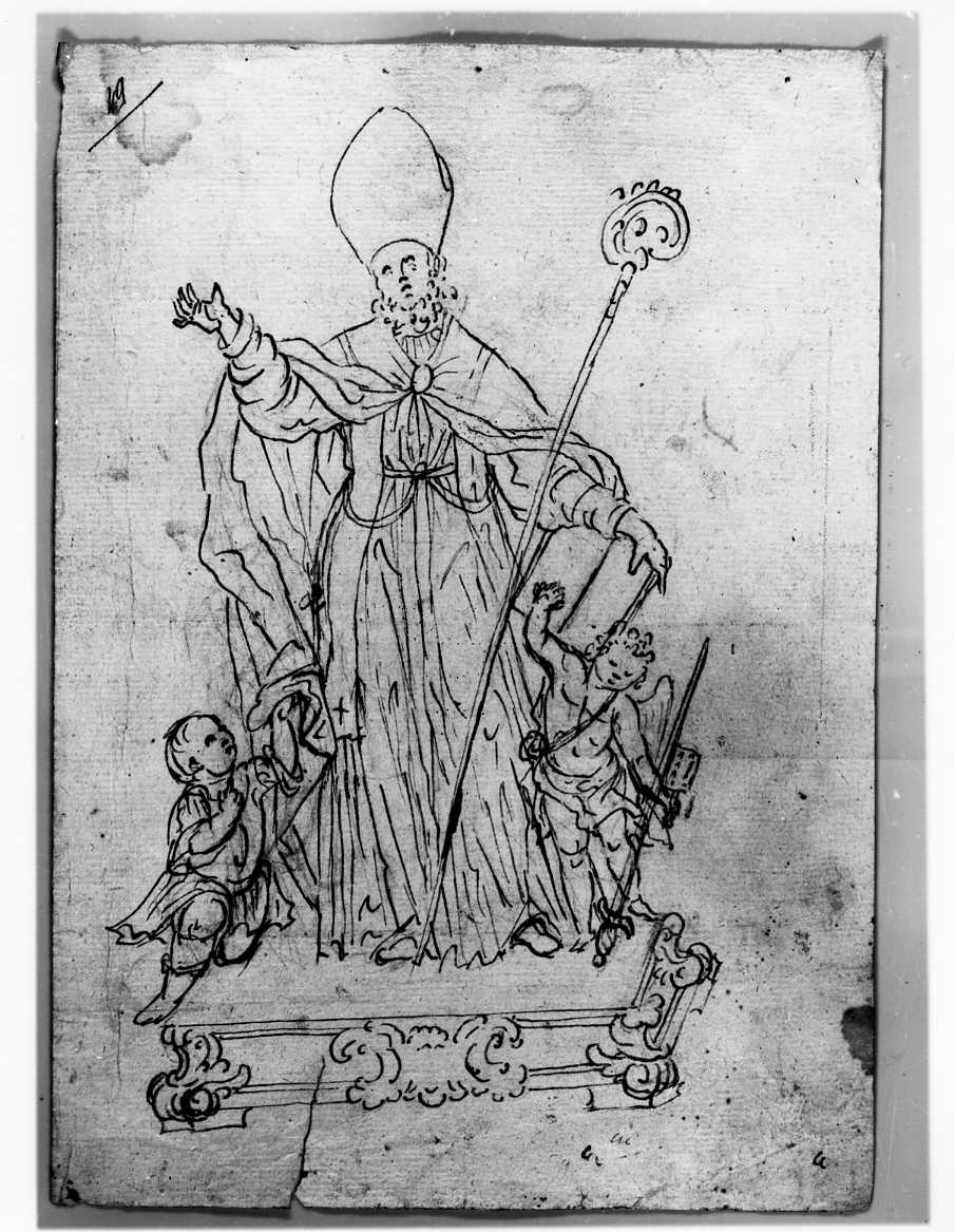 San Biagio col bambino miracolato e un angelo (disegno) di Di Zinno Paolo Saverio (attribuito) (sec. XVIII)