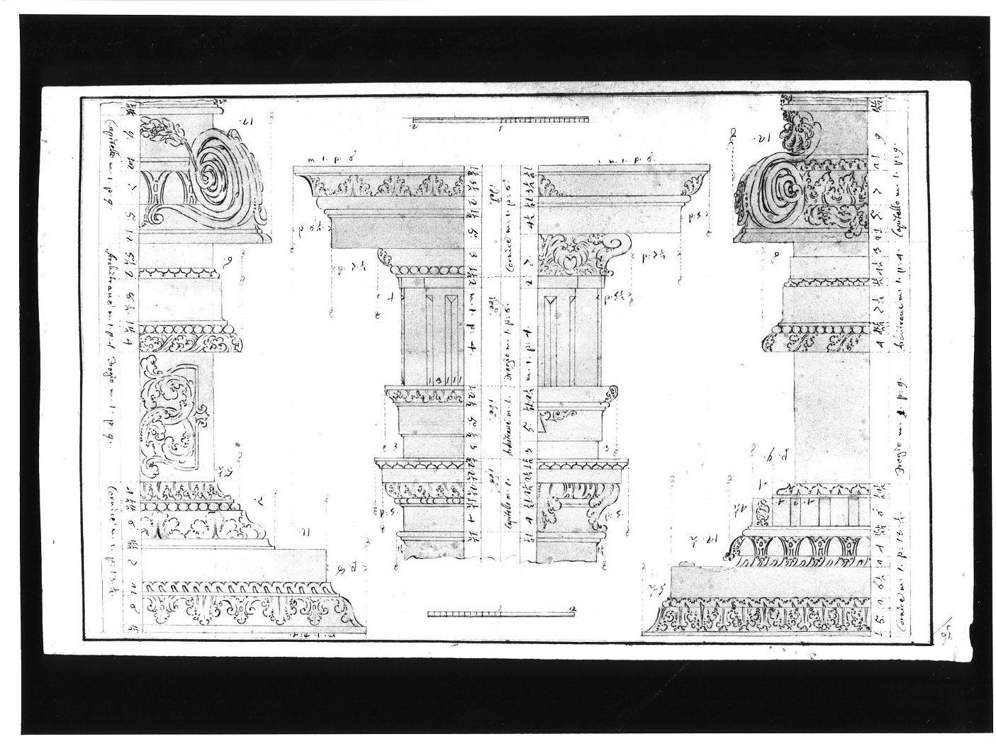 particolari trabeazione (disegno, opera isolata) - ambito Italia centro-meridionale (sec. XVIII)