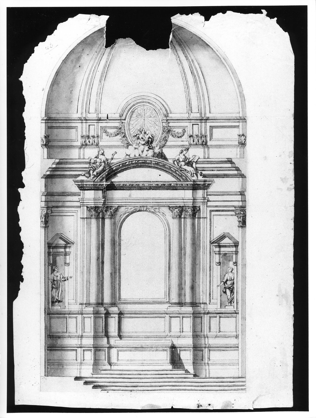 prospetto e sezione cupola e altare (disegno, opera isolata) - ambito Italia centro-meridionale (sec. XVIII)