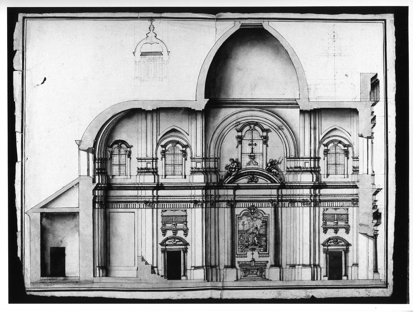 sezione longitudinale di chiesa stile barocco (disegno, opera isolata) - ambito Italia centro-meridionale (terzo quarto sec. XVIII)