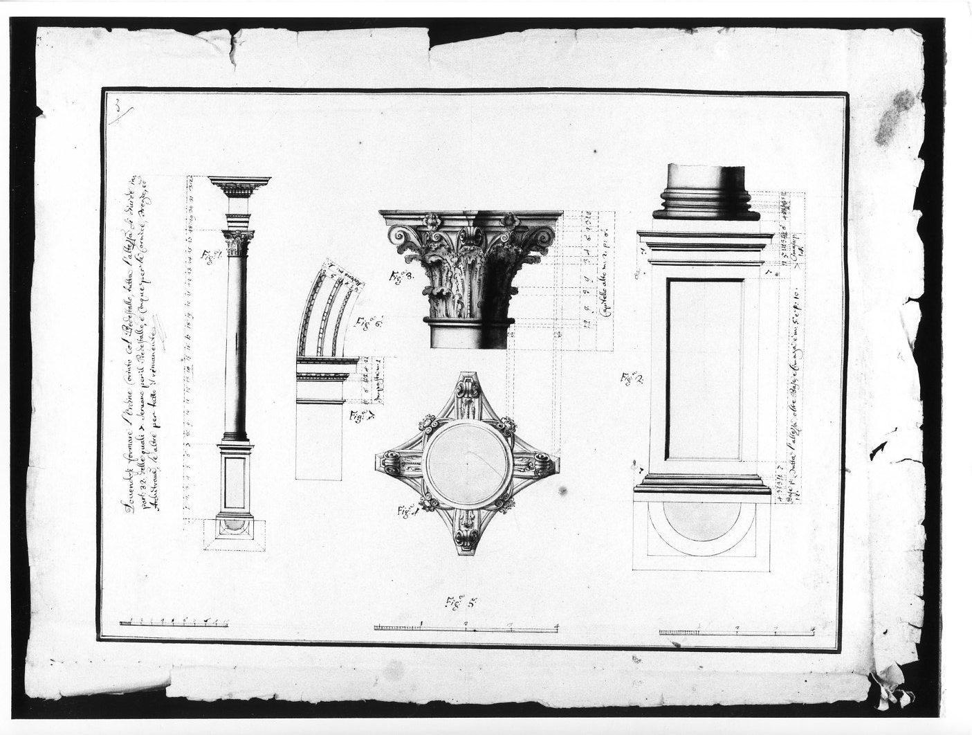 particolari ordine corinzio (disegno) - ambito Italia centro-meridionale (terzo quarto sec. XVIII)