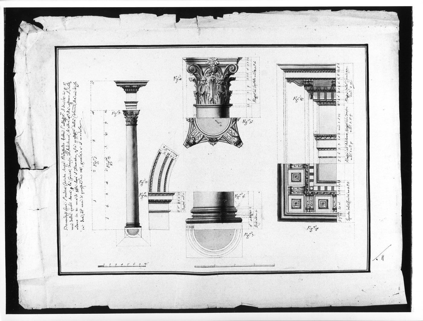 particolari ordine corinzio (disegno, opera isolata) - ambito Italia centro-meridionale (terzo quarto sec. XVIII)