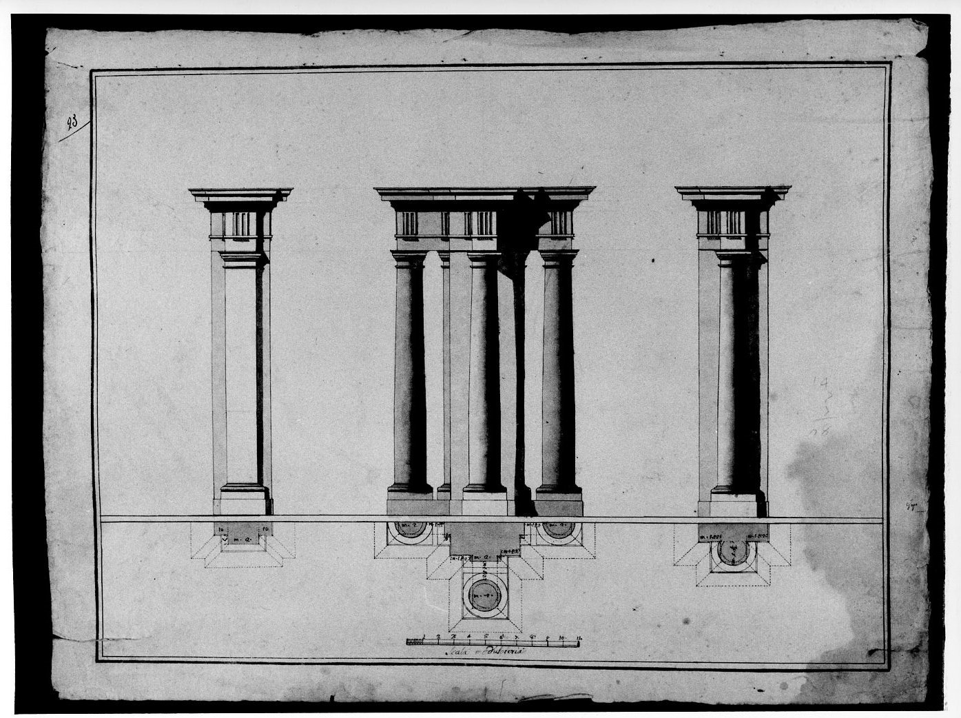 particolari colonne doriche (disegno, opera isolata) - ambito Italia centro-meridionale (sec. XVIII)