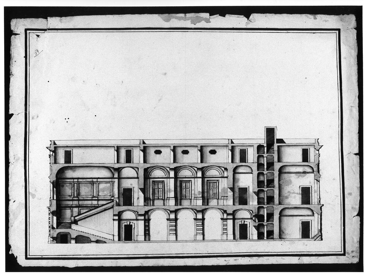 sezione di casino in campagna (disegno, opera isolata) - ambito Italia centro-meridionale (secondo quarto sec. XVIII)