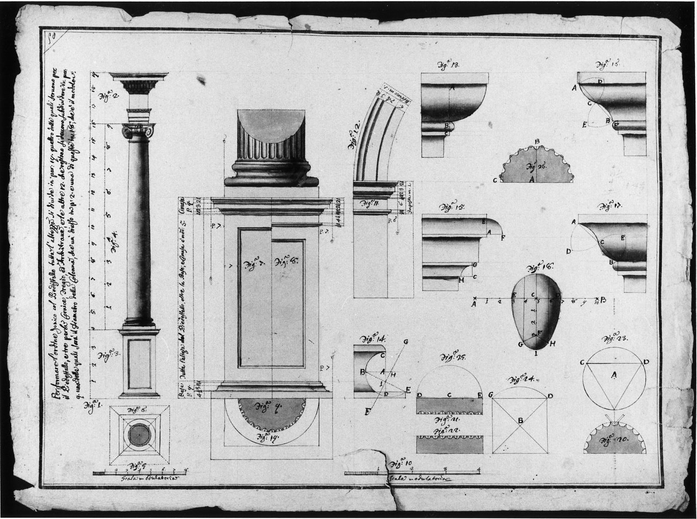 particolari ordine ionico (disegno, opera isolata) - ambito Italia centro-meridionale (sec. XVIII)