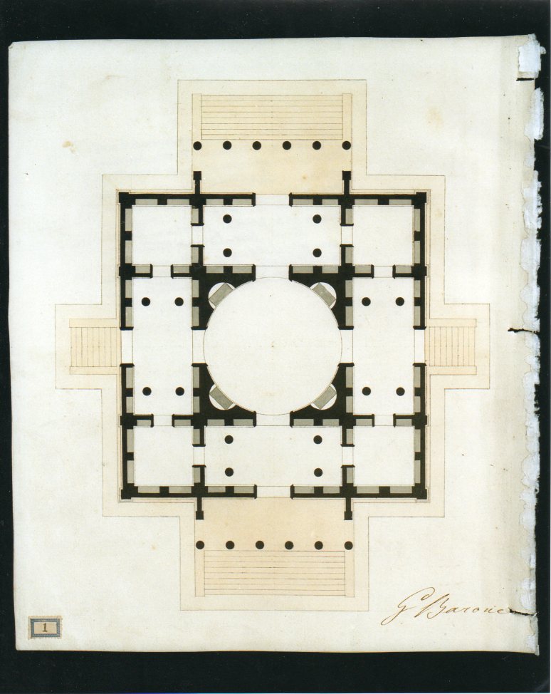 progetto di un'area cimiteriale - cappella (disegno architettonico, elemento d'insieme) di Barone Giuseppe (sec. XIX)