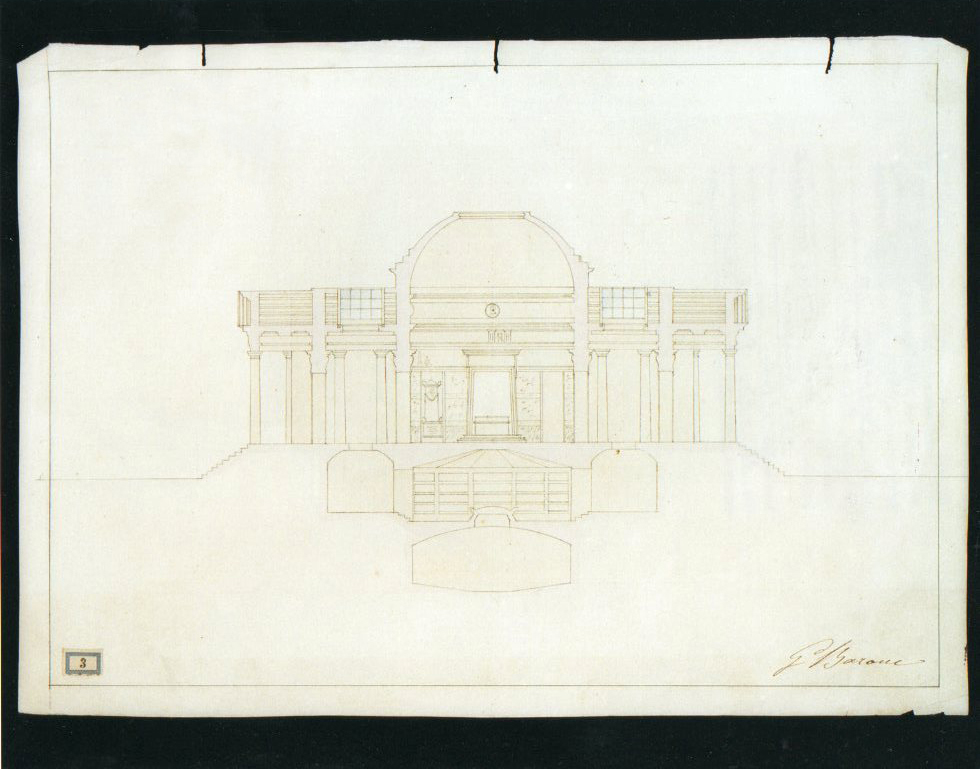 progetto di un'area cimiteriale - cappella (disegno architettonico, elemento d'insieme) di Barone Giuseppe (sec. XIX)