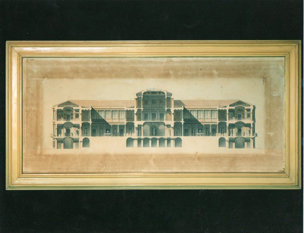 progetto di un edificio museale (disegno architettonico, elemento d'insieme) di Barone Giuseppe (sec. XIX)
