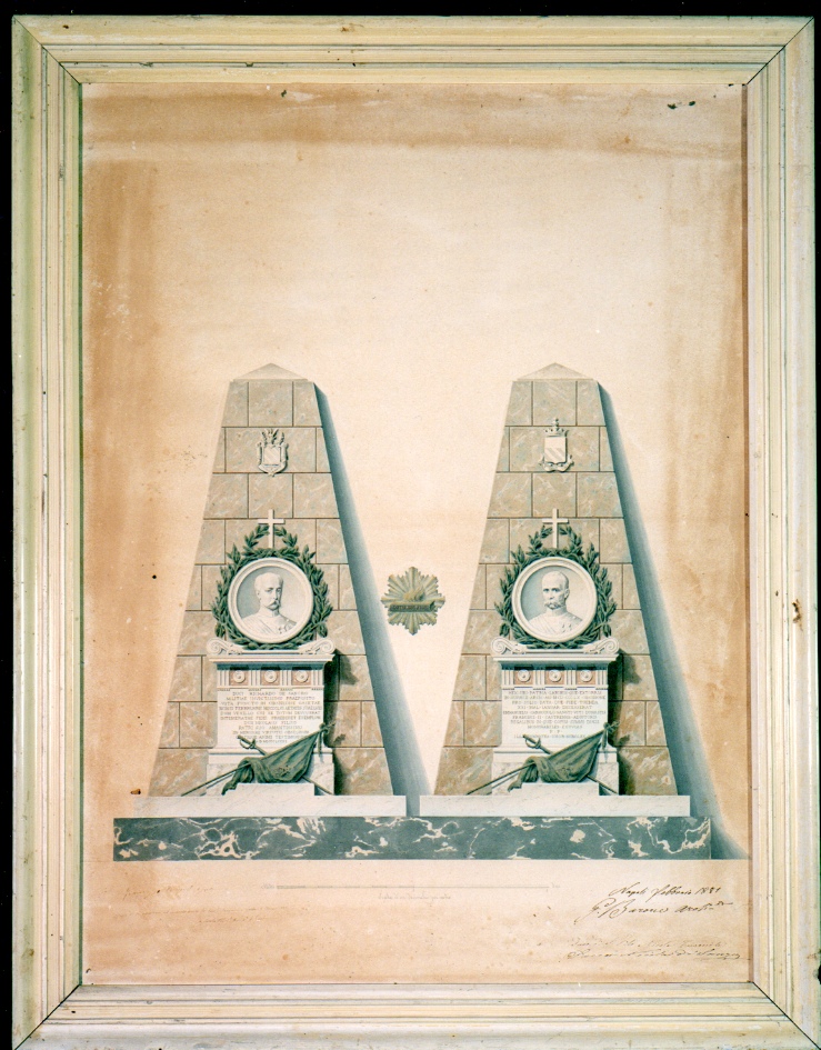 monumento a Riccardo de Sangro e a Emanuele Caracciolo - Cattedrale di Gaeta (disegno architettonico, elemento d'insieme) di Barone Giuseppe (sec. XIX)