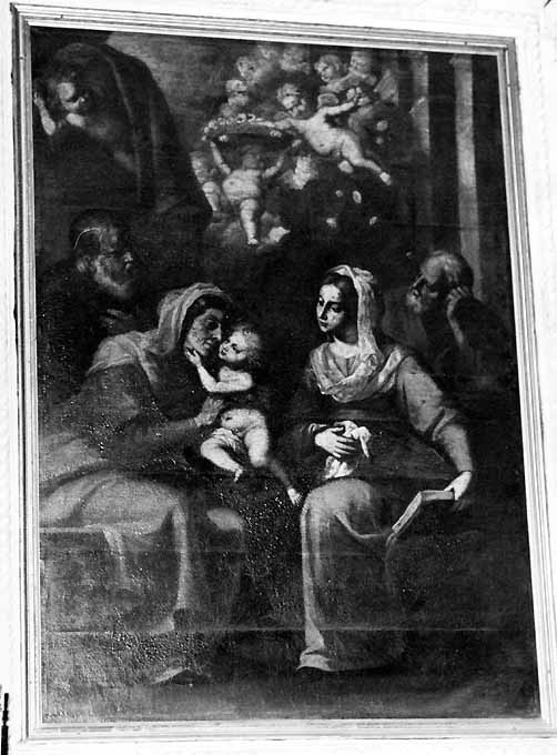 Sacra Famiglia, Sacra Famiglia con Sant'Anna e San Gioacchino (dipinto) di Rosa Carlo (bottega) (sec. XVII)