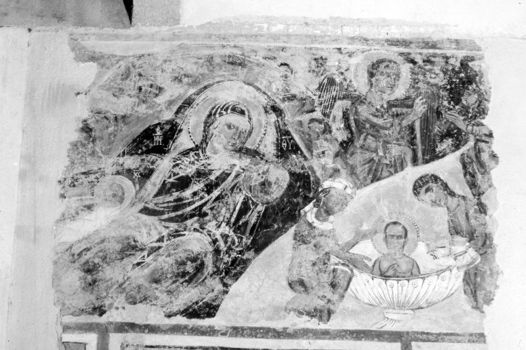 natività di Gesù (dipinto, frammento) - ambito pugliese (prima metà sec. XIV)