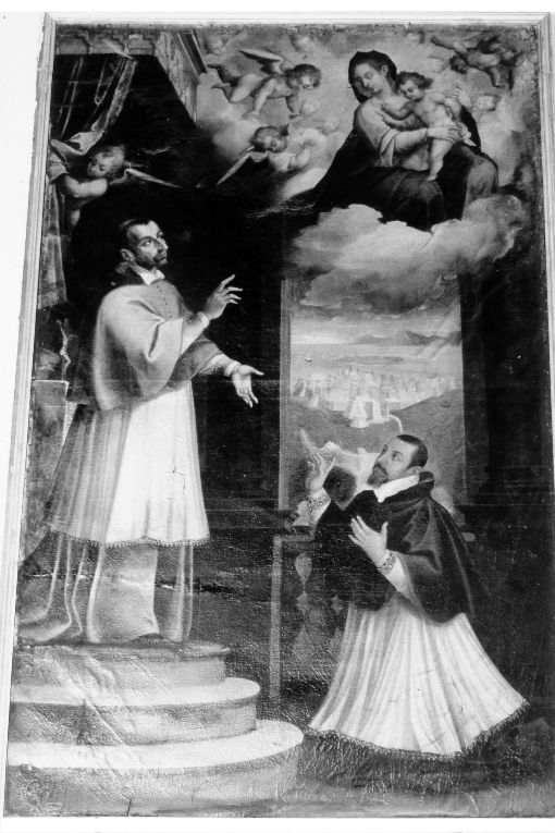 apparizione della Madonna con Bambino a San Carlo Borromeo (dipinto, opera isolata) di Catalano Giovan Domenico (attribuito) (secc. XVI/ XVII)