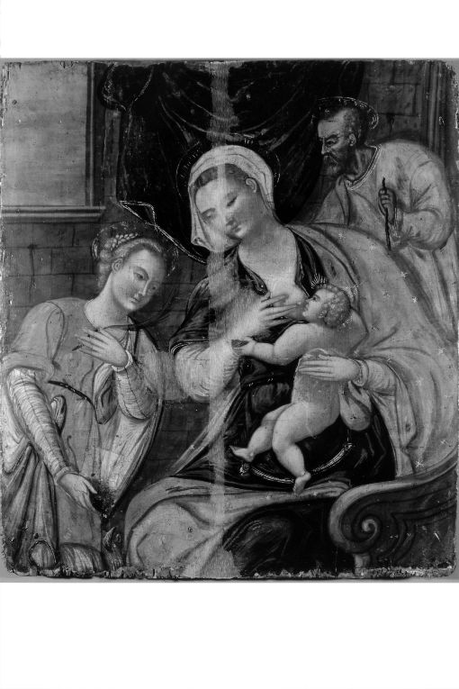 Sacra Famiglia con Santa Caterina d'Alessandria (dipinto) - ambito bizantino (sec. XVI)