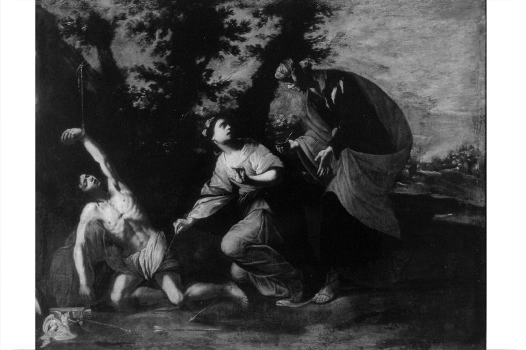 San Sebastiano curato dalle pie donne (dipinto) di Maestro di Caino e Abele (sec. XVII)