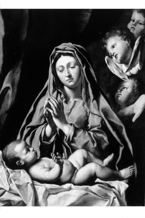 Madonna che adora il Bambino con cherubini (dipinto) di Cozza Francesco (seconda metà sec. XVII)