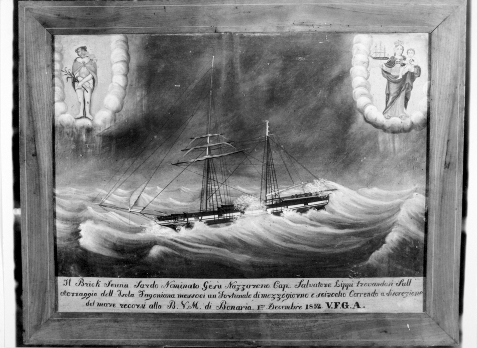 Veliero colto da una tempesta tra gesù nazareno e madonna di bonaria (ex voto)