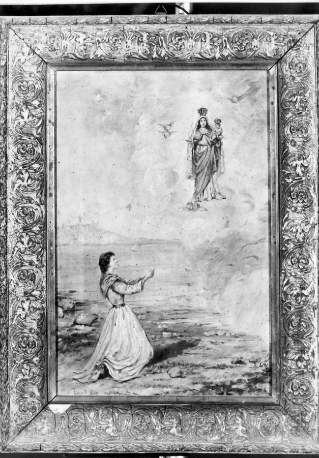 Donna in ginocchio invoca la madonna di bonaria (ex voto)