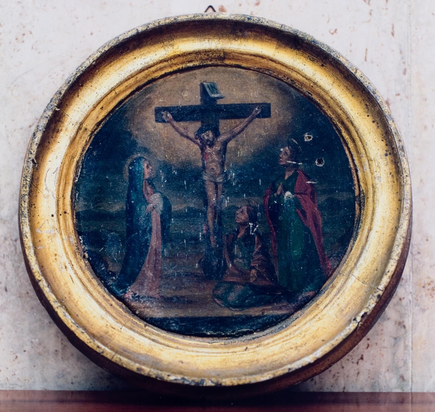 Cristo crocifisso con la madonna, santa maria maddalena e san giovanni evangelista, misteri del rosario (dipinto, elemento d'insieme)