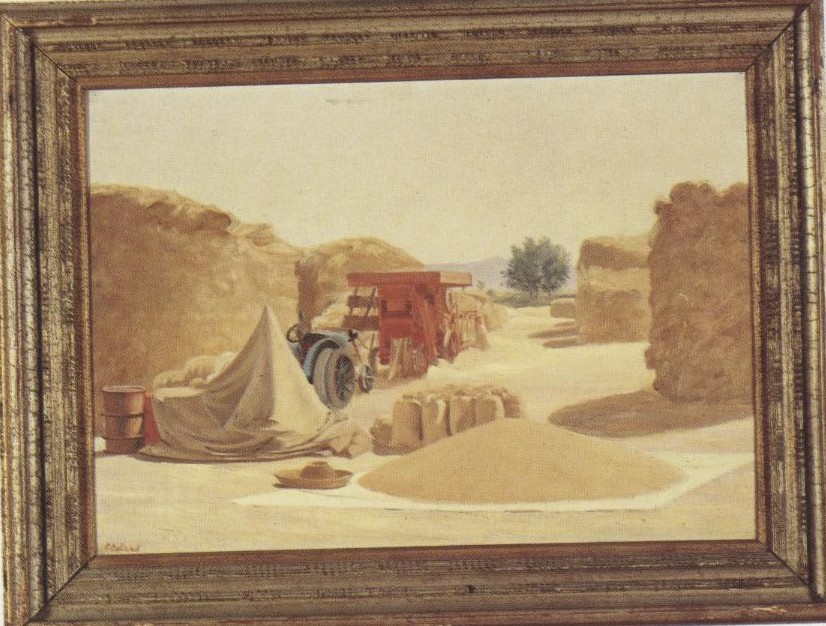 Battaglia del grano, scena di vita campestre (dipinto) - ambito sardo (sec. XX)