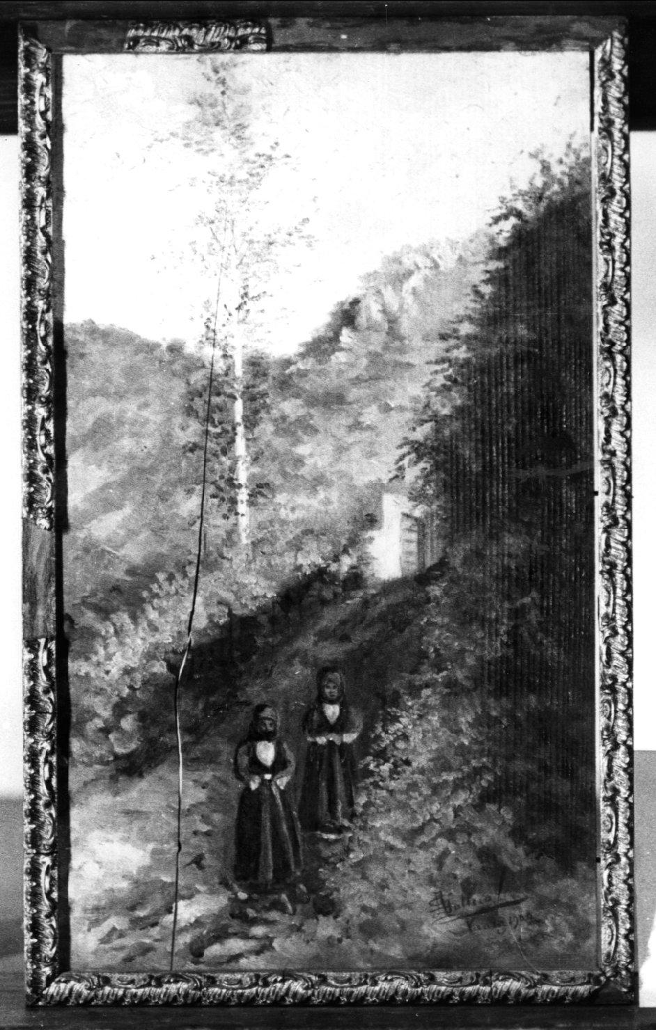 Paesaggio con due figure, paesaggio (dipinto) di Ballero Antonio (prima metà sec. XX)