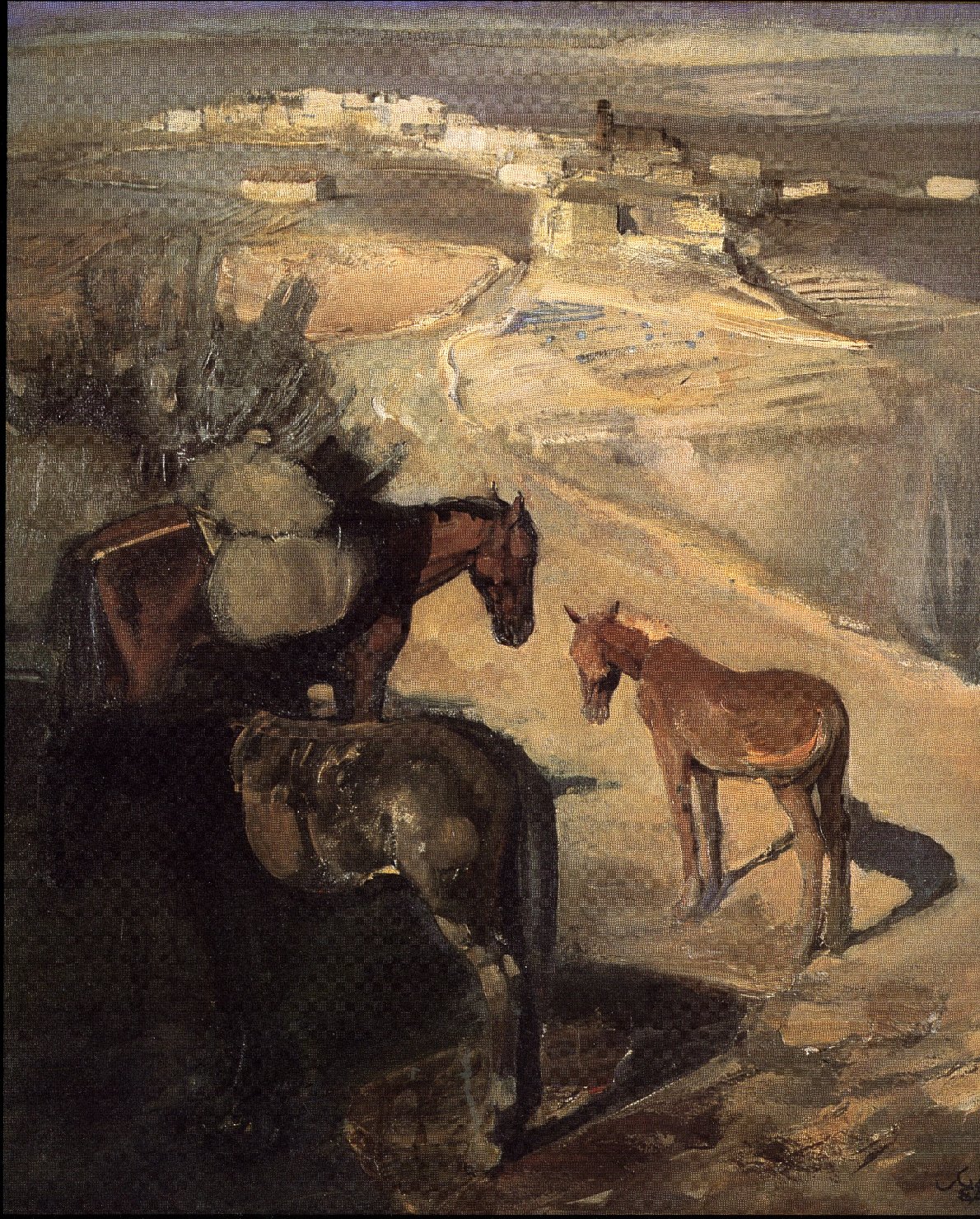 paesaggio con animali (dipinto) di Biasi Giuseppe (prima metà sec. XX)