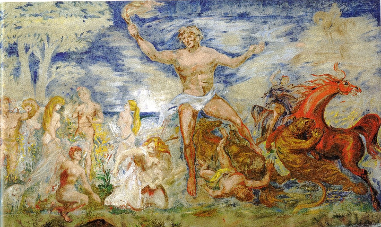 Prometeo dona il fuoco all'umanità (dipinto) di Sassu Aligi (metà sec. XX)