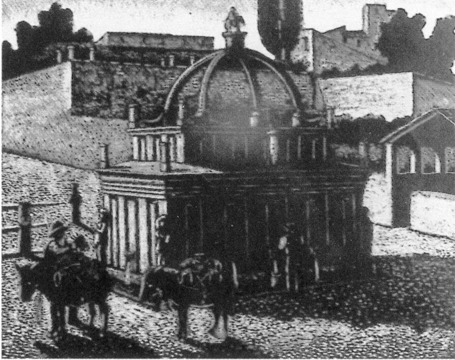 Fontana di rosello - sassari, paesaggio con architetture (stampa)