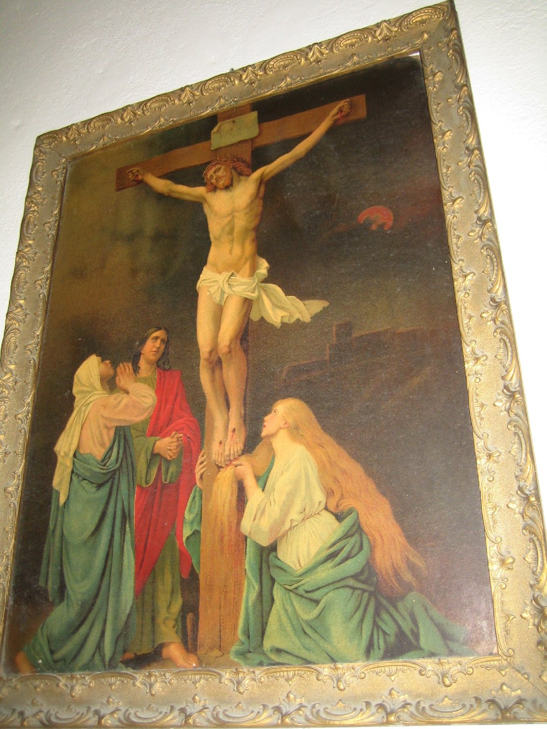 Cristo crocifisso con la madonna, santa maria maddalena e san giovanni evangelista (stampa a colori)