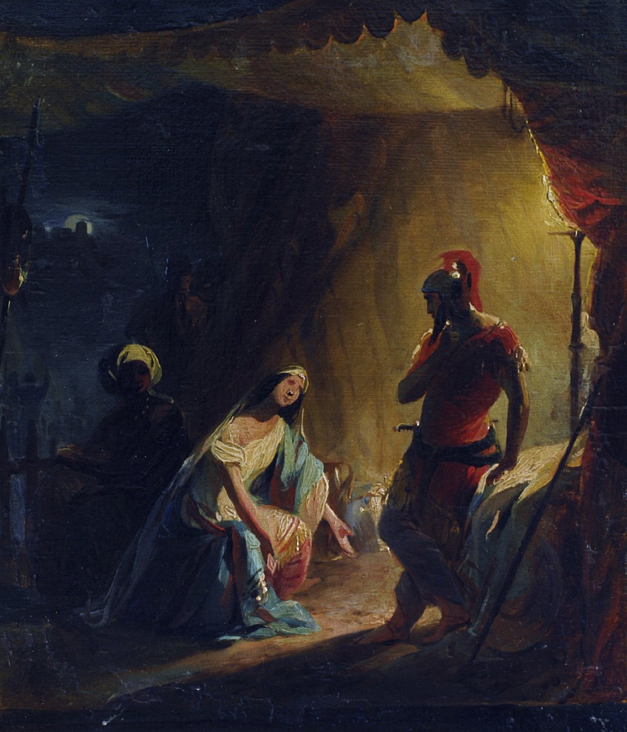 Oleoferne, Giuditta e l'ancella mora, Giuditta si presenta a Oleoferne (dipinto) di Marghinotti Giovanni (sec. XIX)