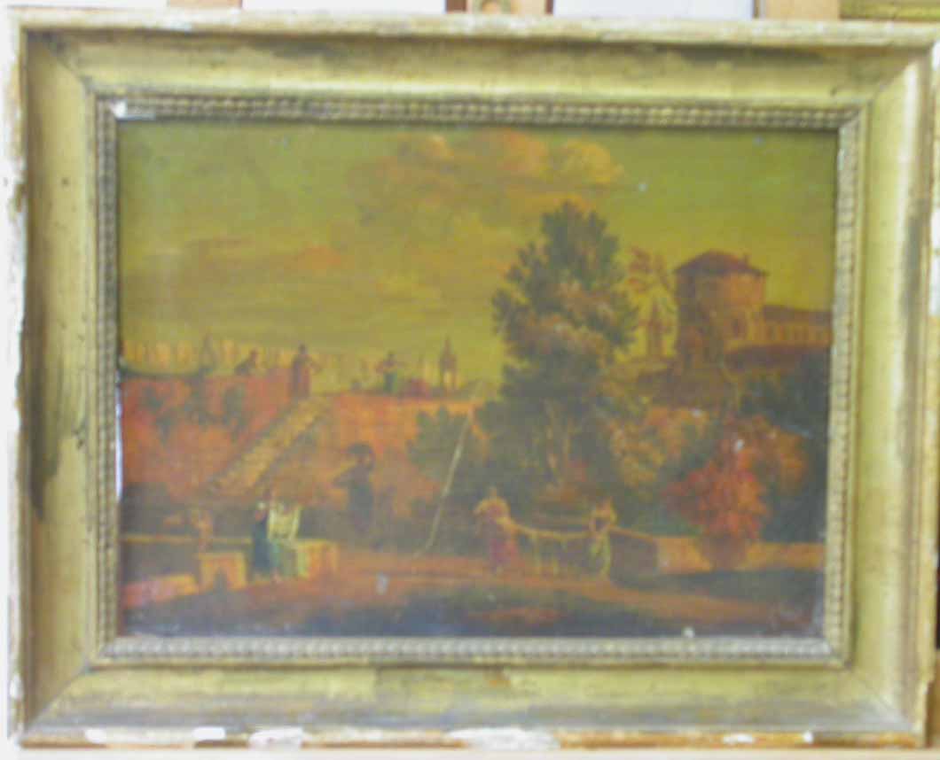 Paesaggio con lavandaie, paesaggio con lavandaie (dipinto) di Ricci Marco (attribuito) (fine/inizio secc. XVII/ XVIII)