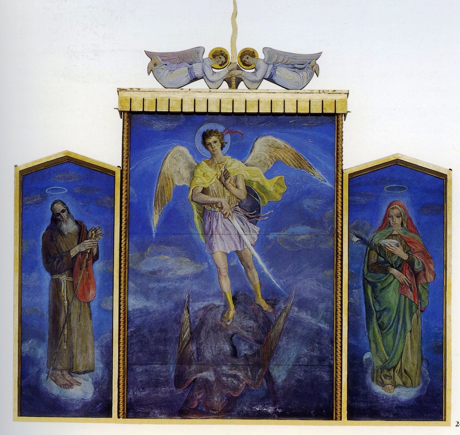 San michele arcangelo, angeli e santi (trittico, insieme)